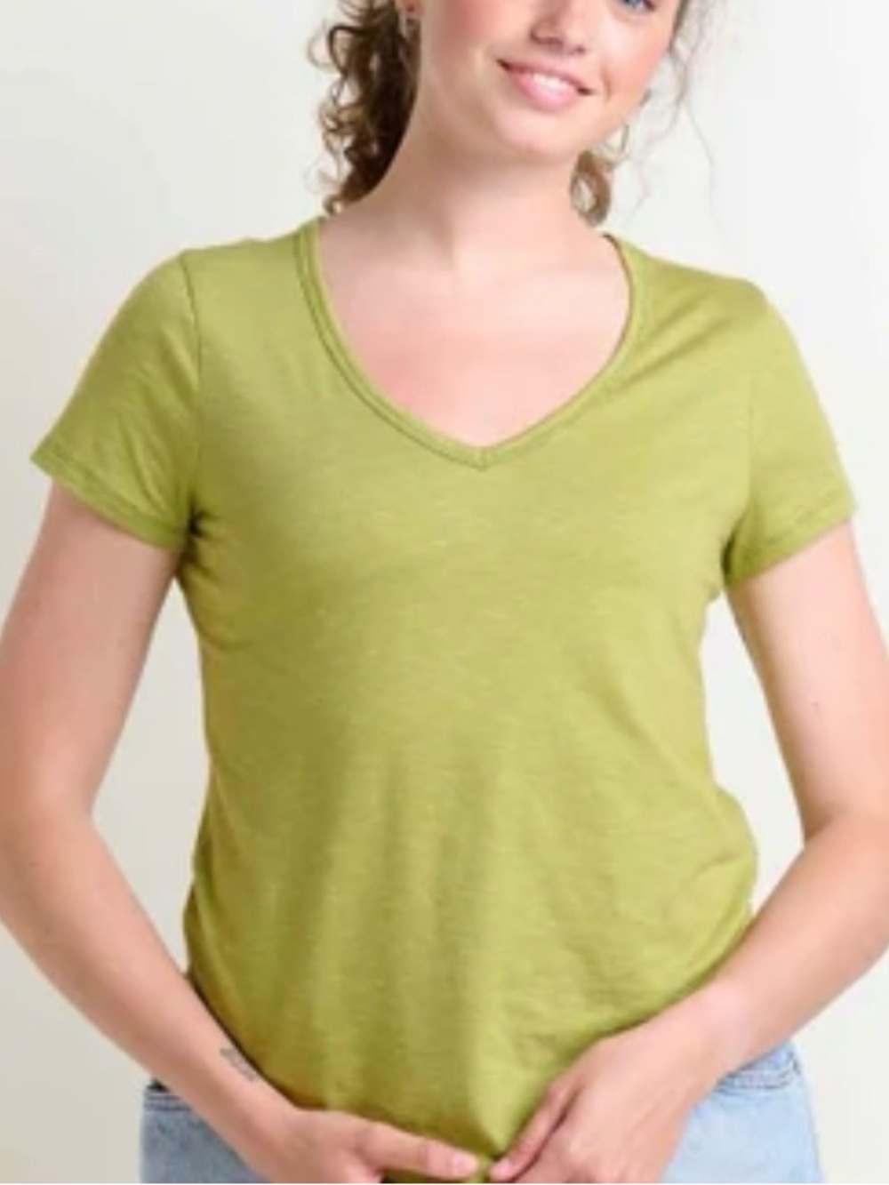 Toad & Co Marley Green Organic Cotton Tencel V-Neck Tee Large
